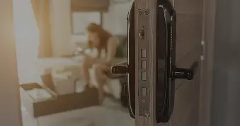 Close view of secure door hardware